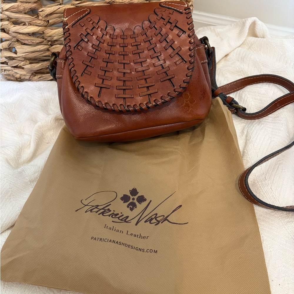 Patricia Nash Brown Leather Crossbody with Woven Detailing